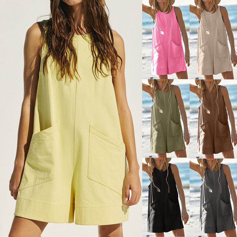 Women Sleeveless Shorts Jumpsuit With Pockets Fashion Beach Pants Summer Clothing by My Store