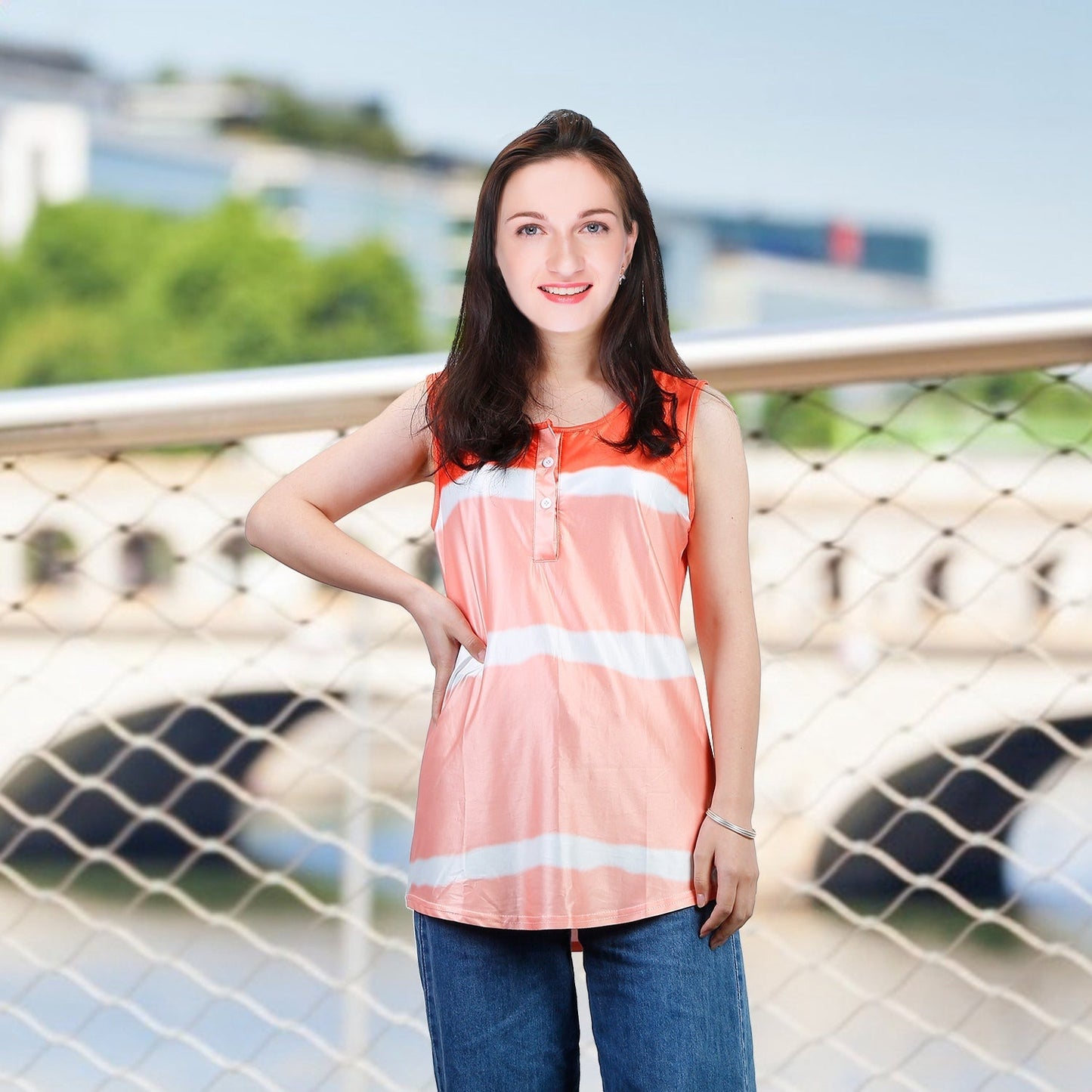 Women Tie-dye Sleeveless Tank Tops Summer Loose T Shirts Tops Button Down Shirts Vest Blouse Plus Size