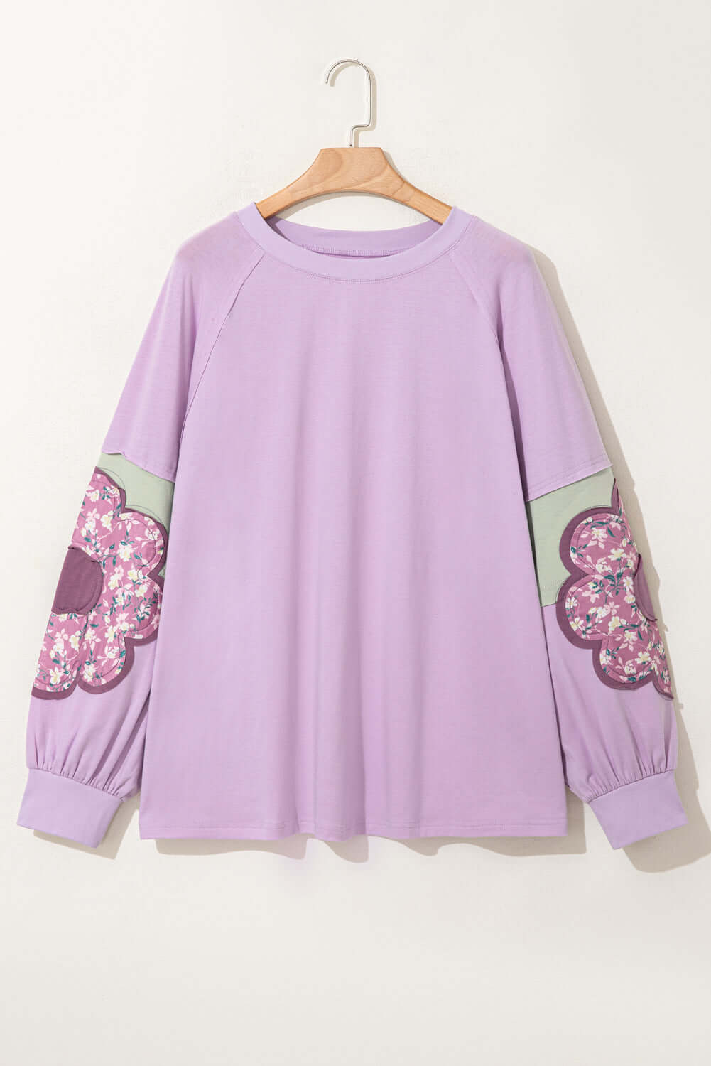 Plus Size Floral Patch Colorblock Long Sleeve Top by Pretty Bash