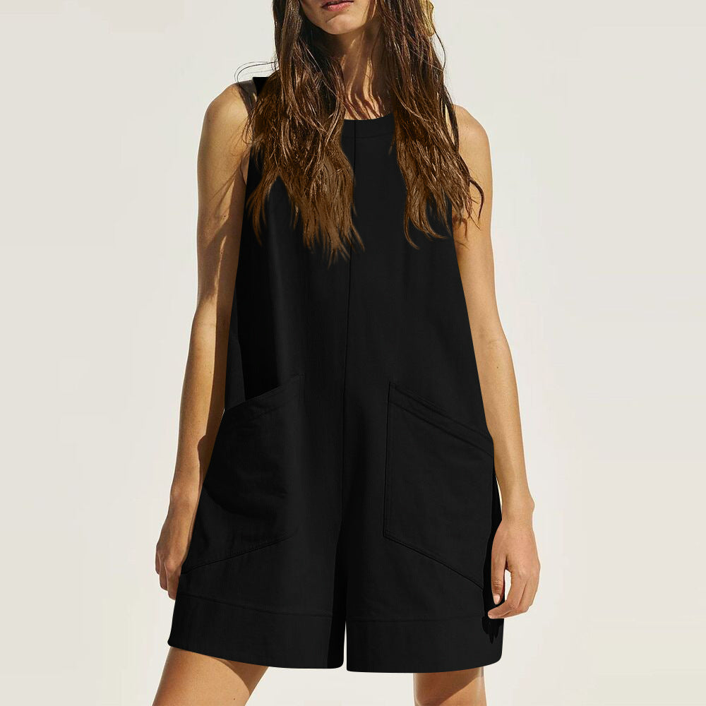 Women Sleeveless Shorts Jumpsuit With Pockets Fashion Beach Pants Summer Clothing by My Store