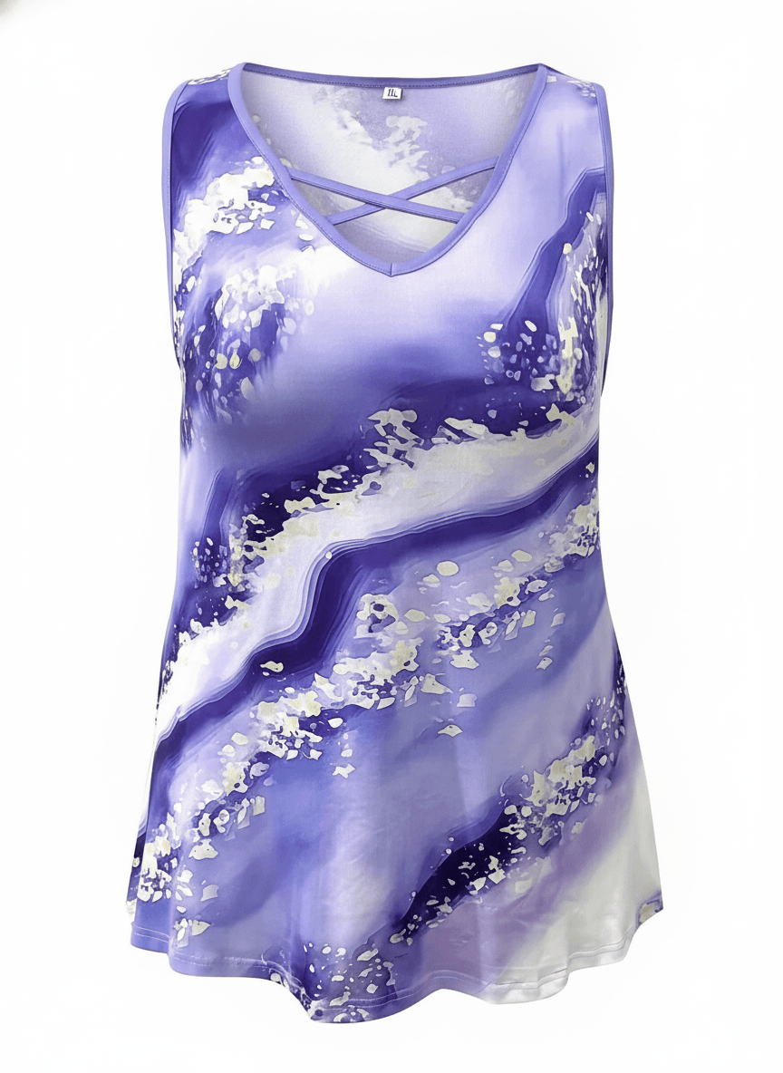 Plus Size Marble Print Tank Top Criss Cross Sleeveless by Trendy Attic Store01
