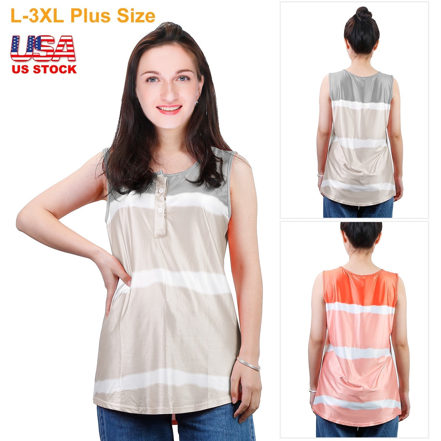 Women Tie-dye Sleeveless Tank Tops Summer Loose T Shirts Tops Button Down Shirts Vest Blouse Plus Size by GBruno Store