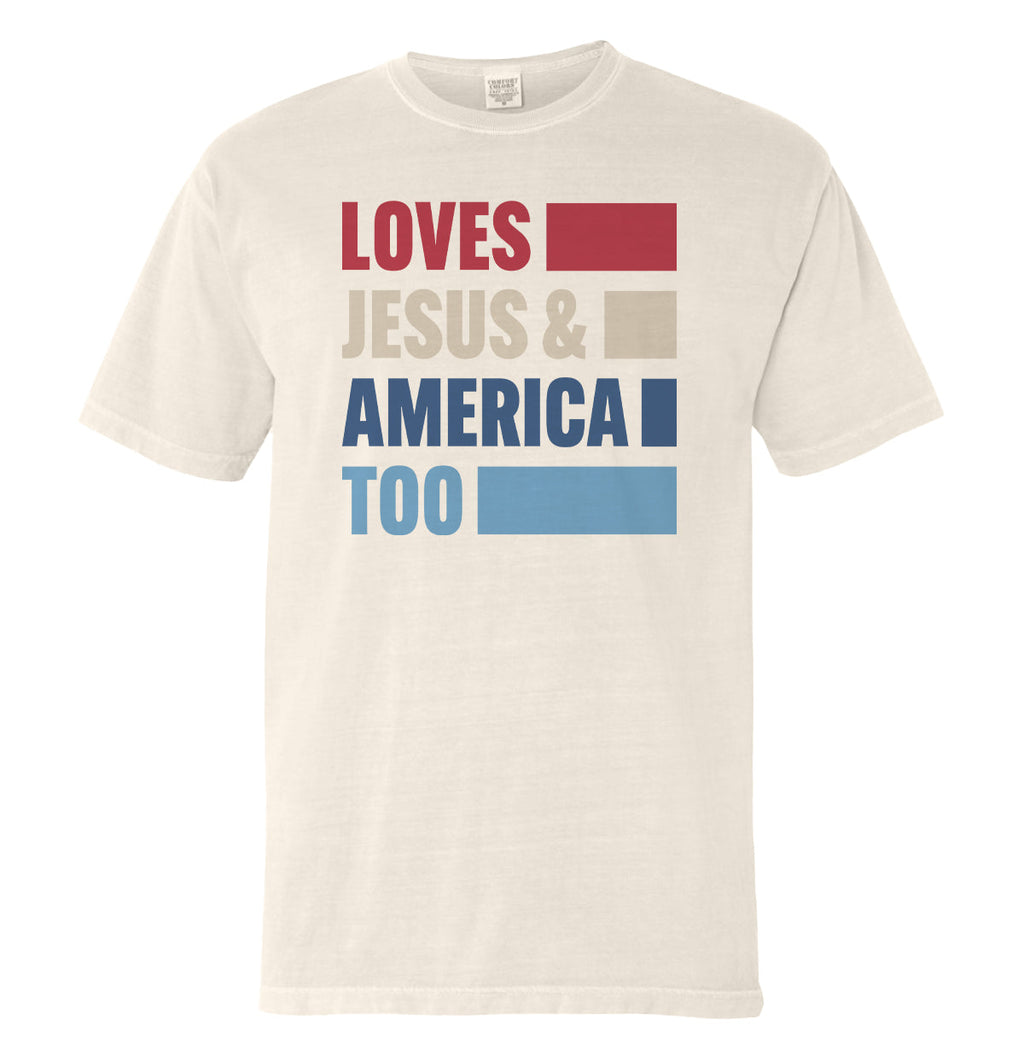 Loves Jesus & America Too Bold (Front) by Shield Republic