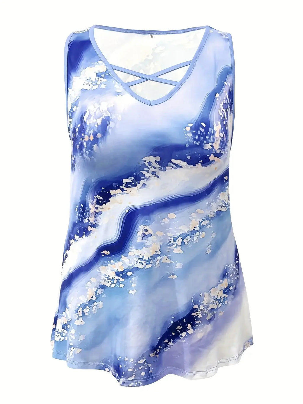 Plus Size Marble Print Tank Top Criss Cross Sleeveless by Trendy Attic Store01