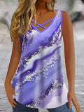 Plus Size Marble Print Tank Top Criss Cross Sleeveless by Trendy Attic Store01