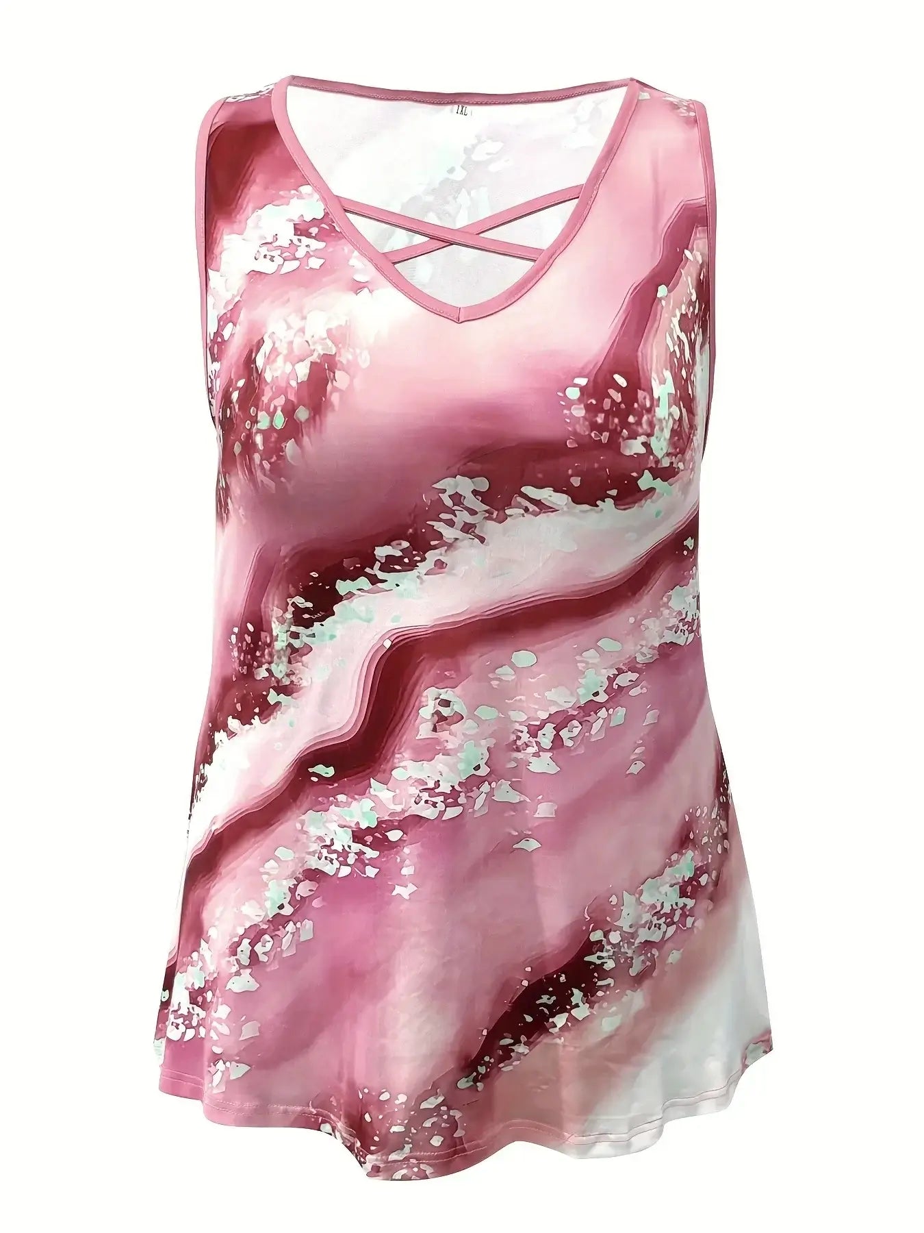 Plus Size Marble Print Tank Top Criss Cross Sleeveless by Trendy Attic Store01
