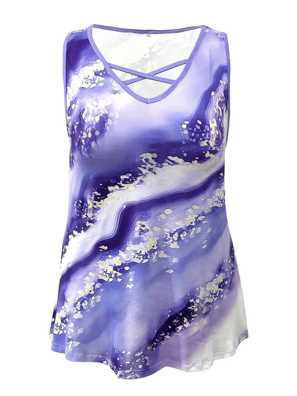 Plus Size Marble Print Tank Top Criss Cross Sleeveless by Trendy Attic Store01