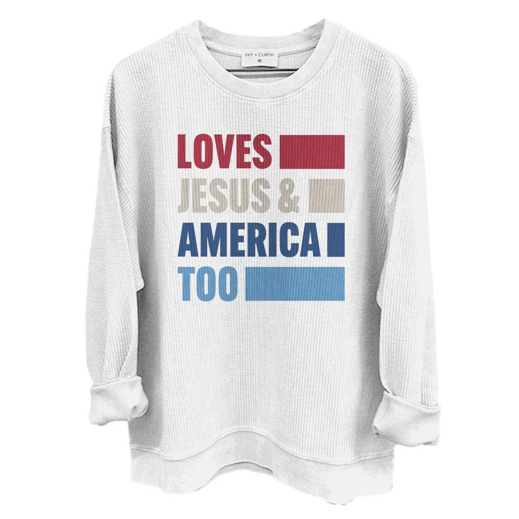 Loves Jesus & America Too Bold (Front) by Shield Republic