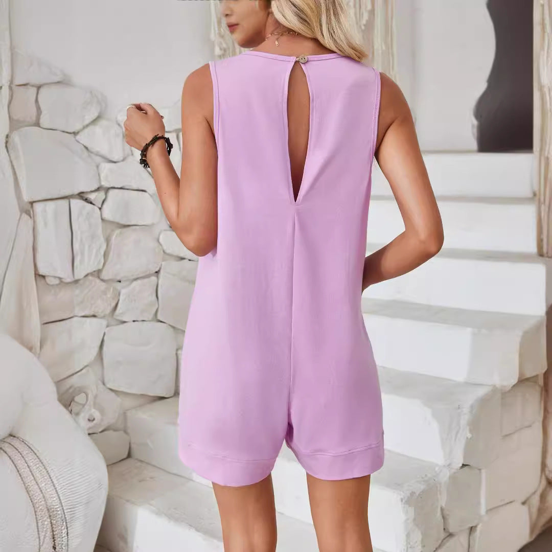 Women Sleeveless Shorts Jumpsuit With Pockets Fashion Beach Pants Summer Clothing by My Store