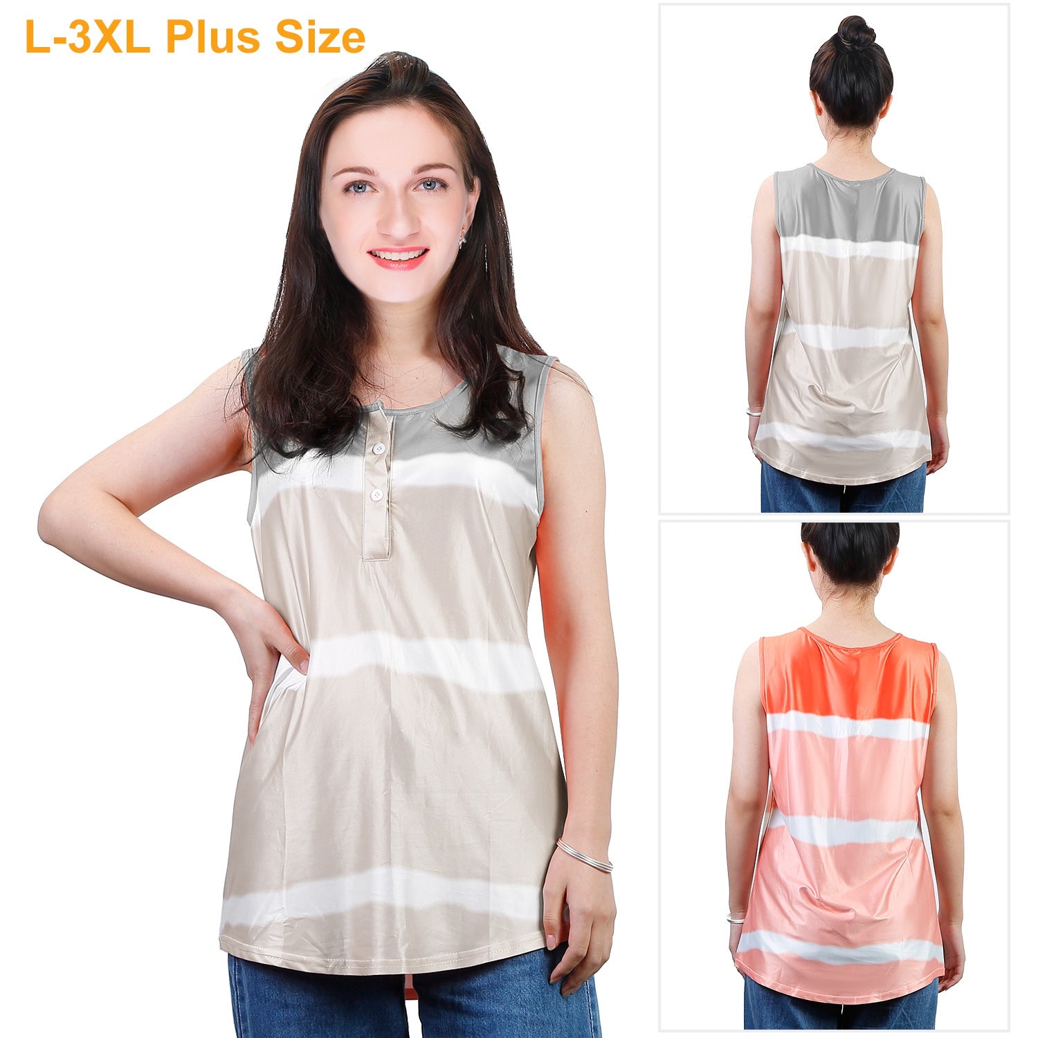 Women Tie-dye Sleeveless Tank Tops Summer Loose T Shirts Tops Button Down Shirts Vest Blouse Plus Size by GBruno Store
