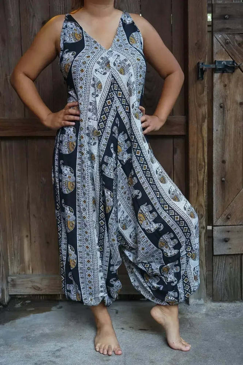 Black Elephant Boho Hippie Jumpsuit Rompers by Femstylo