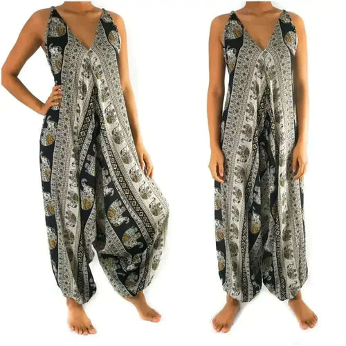 Black Elephant Boho Hippie Jumpsuit Rompers by Femstylo