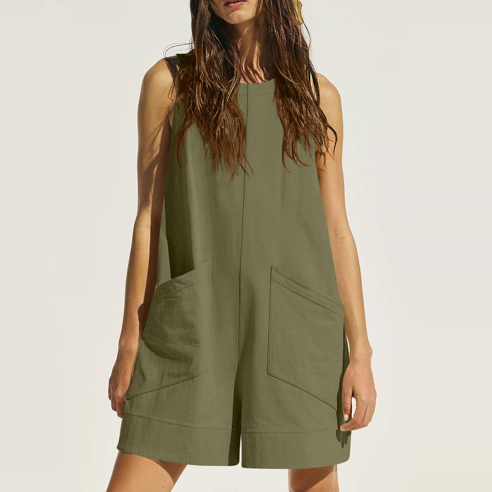 Women Sleeveless Shorts Jumpsuit With Pockets Fashion Beach Pants Summer Clothing by My Store