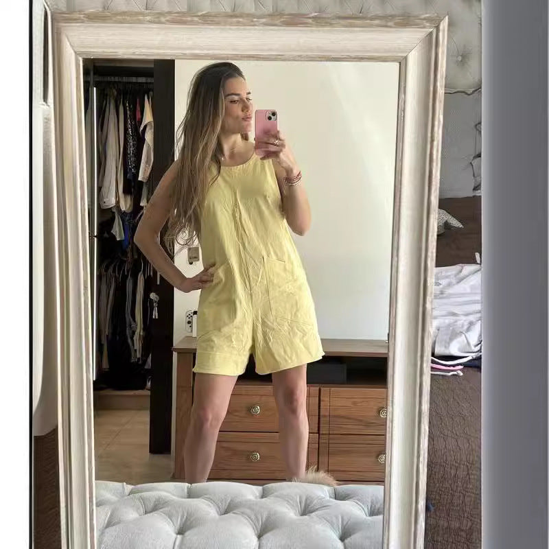 Women Sleeveless Shorts Jumpsuit With Pockets Fashion Beach Pants Summer Clothing by My Store