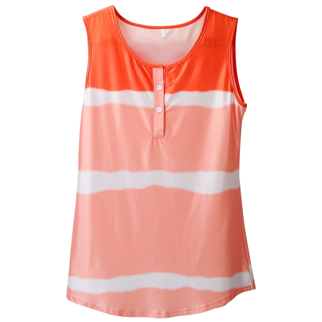Women Tie-dye Sleeveless Tank Tops Summer Loose T Shirts Tops Button Down Shirts Vest Blouse Plus Size by GBruno Store