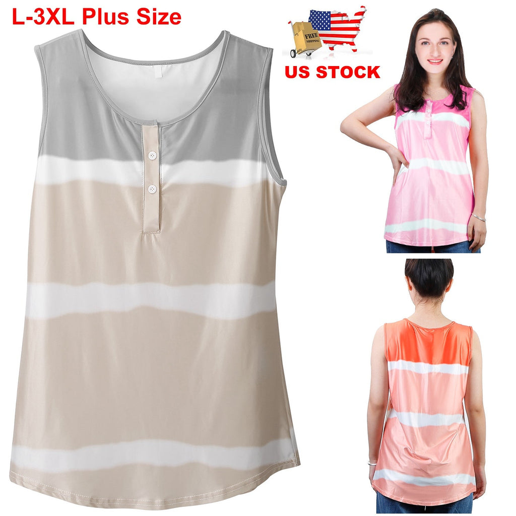 Women Tie-dye Sleeveless Tank Tops Summer Loose T Shirts Tops Button Down Shirts Vest Blouse Plus Size by GBruno Store