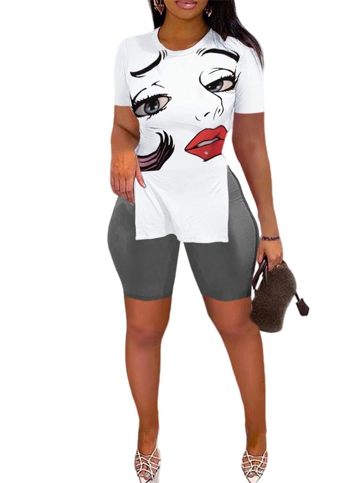 MRSYVES 2PC White Pullover & Leggings Set Short Sleeve Size S by Deal US