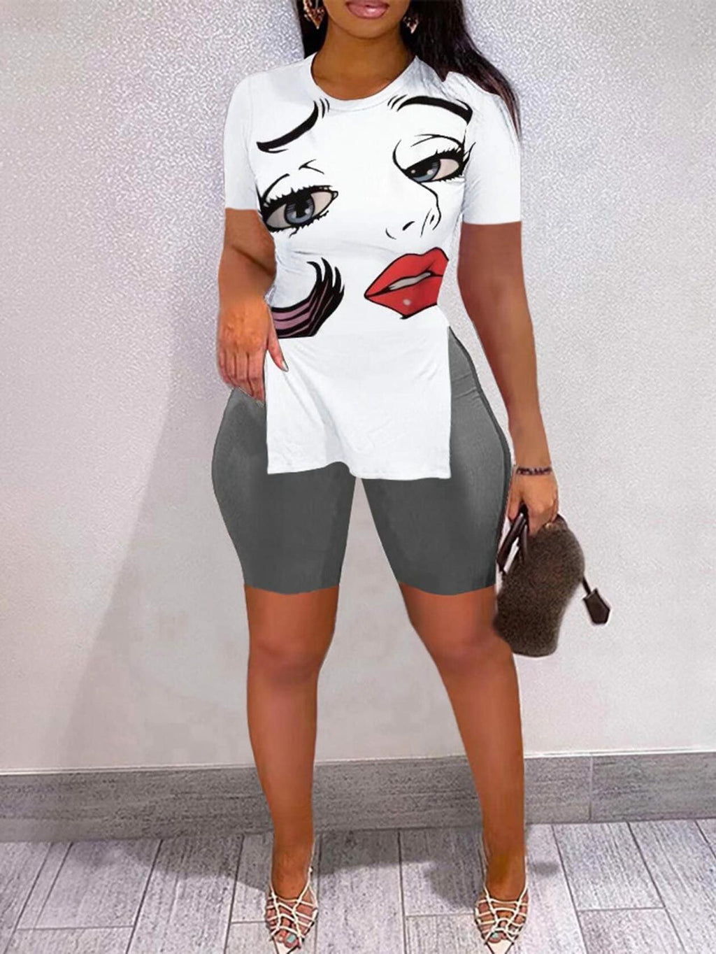 MRSYVES 2PC White Pullover & Leggings Set Short Sleeve Size S by Deal US